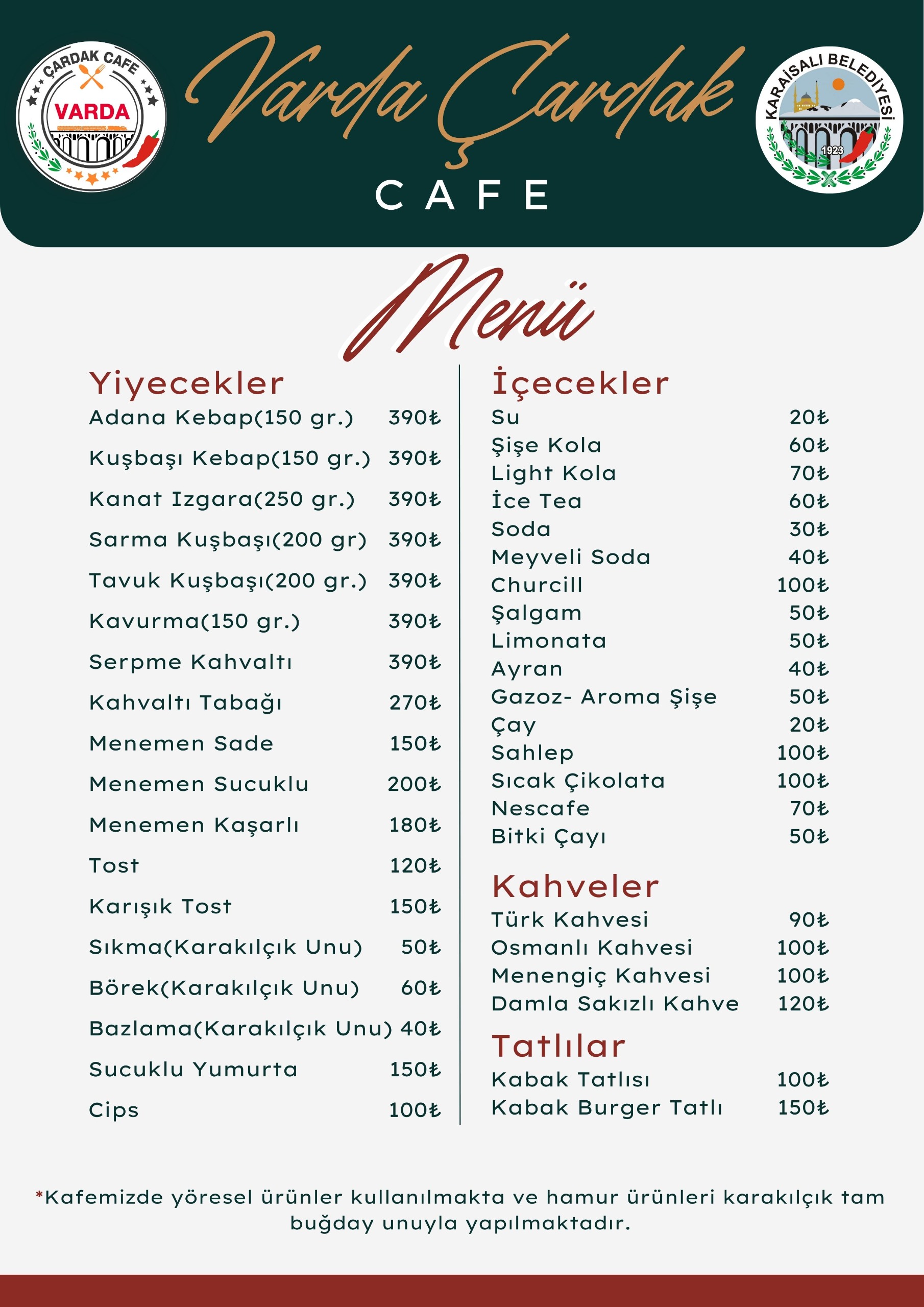 Varda Çardak Cafe Menü